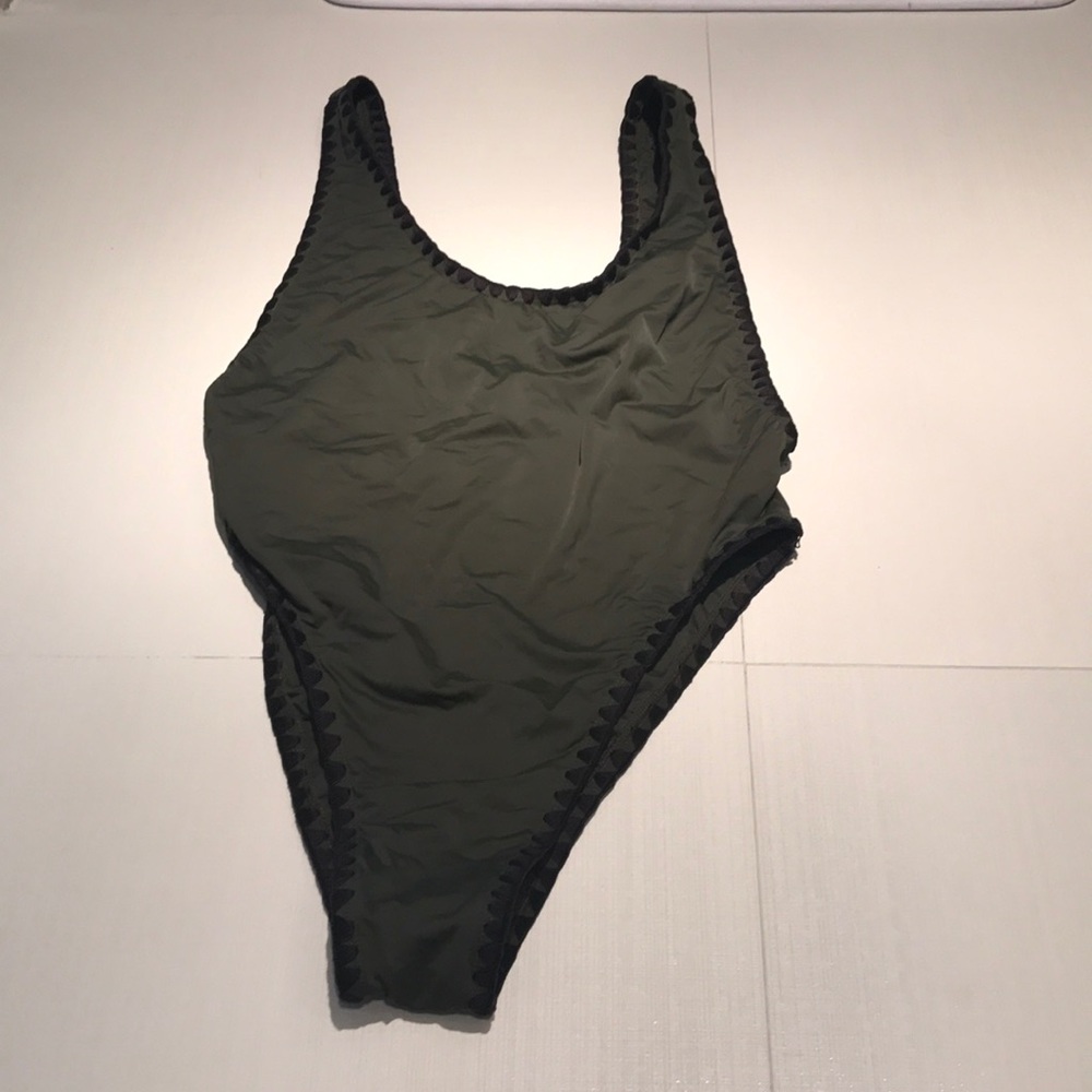 High leg green one piece suit